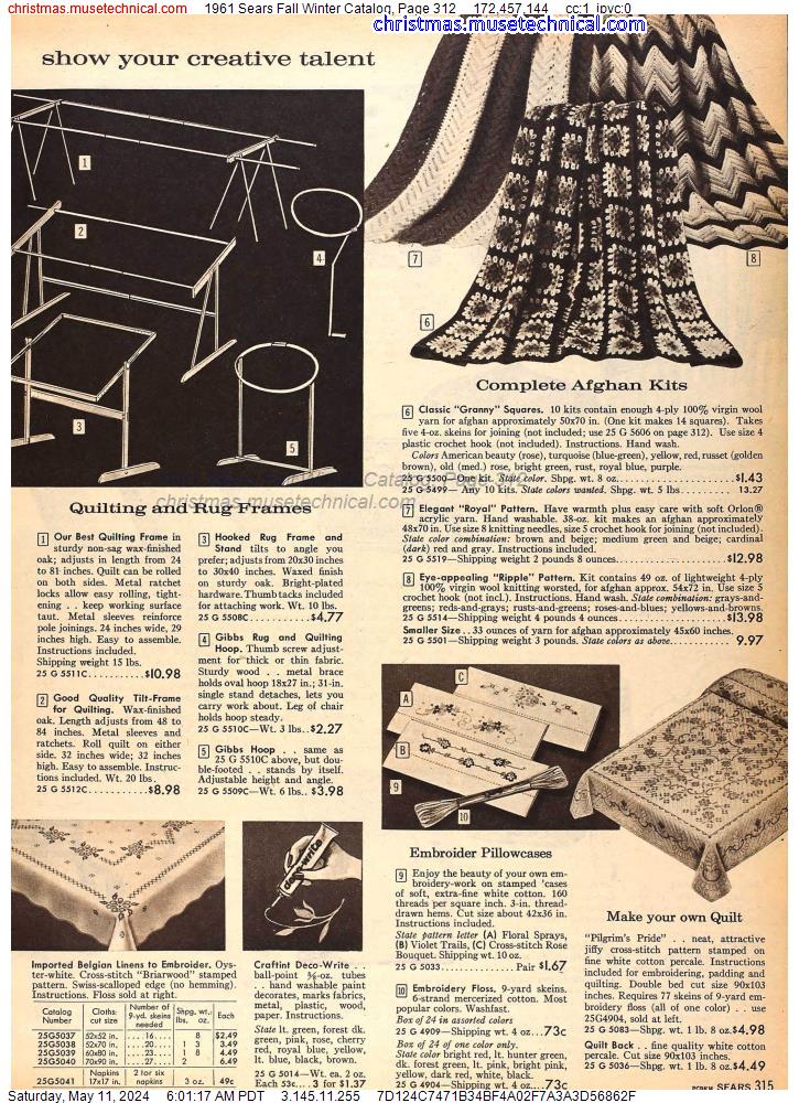 1961 Sears Fall Winter Catalog, Page 312