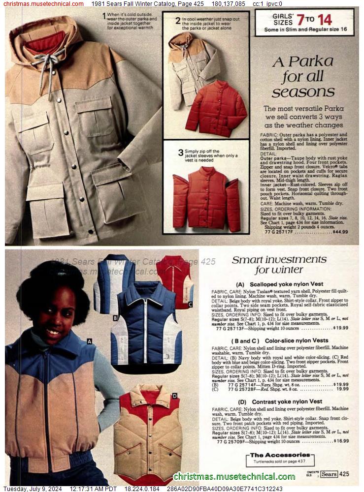 1981 Sears Fall Winter Catalog, Page 425