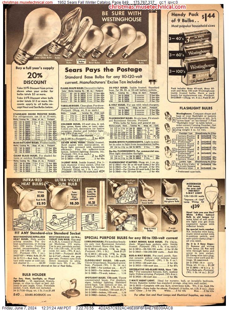1952 Sears Fall Winter Catalog, Page 849