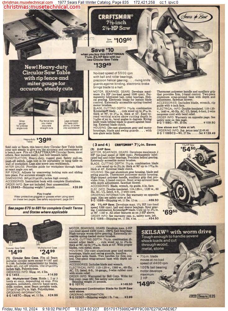 1977 Sears Fall Winter Catalog, Page 835