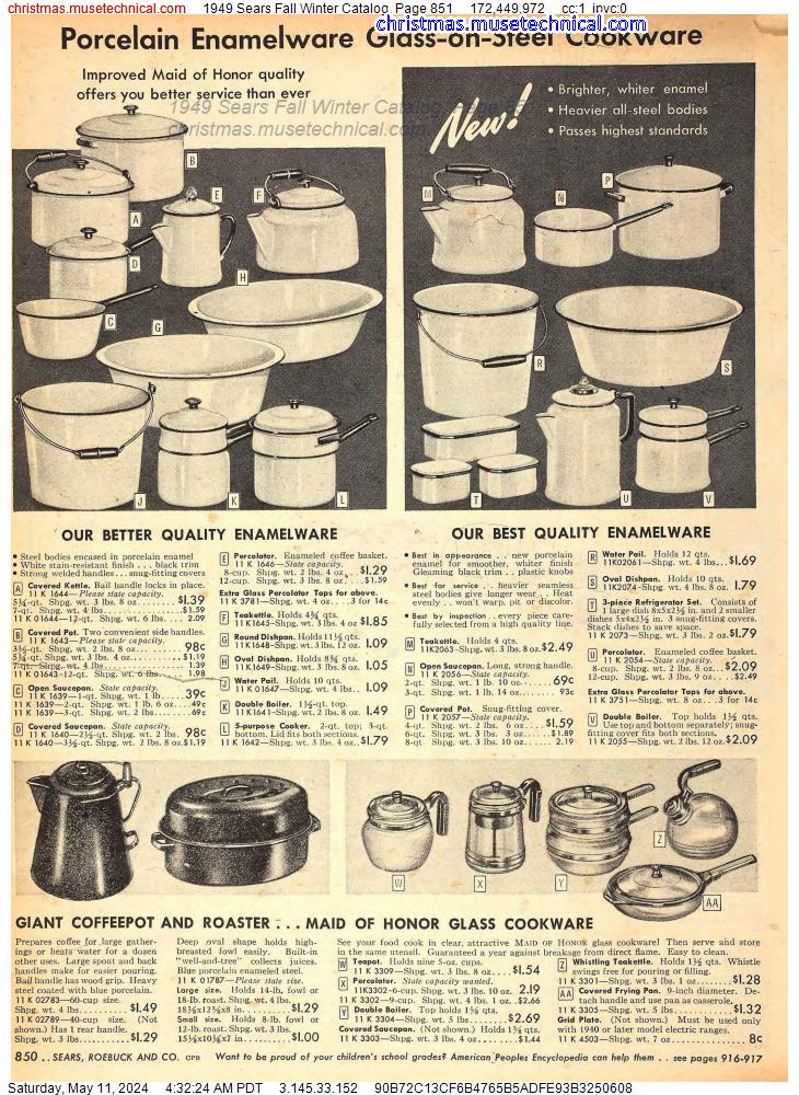 1949 Sears Fall Winter Catalog, Page 851