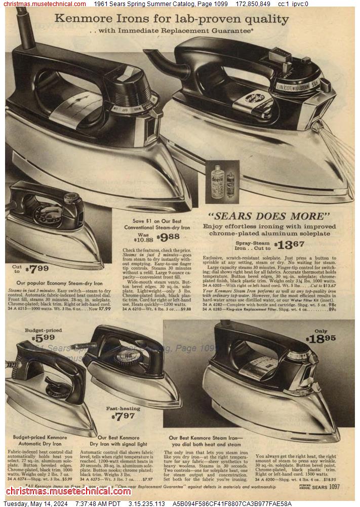 1961 Sears Spring Summer Catalog, Page 1099