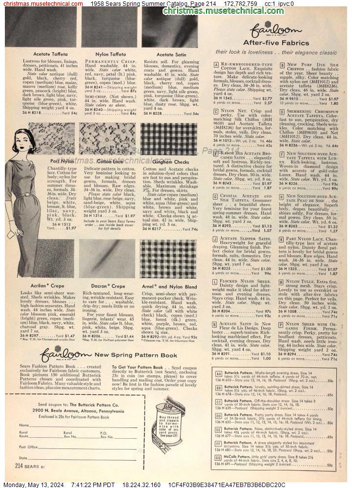 1958 Sears Spring Summer Catalog, Page 214