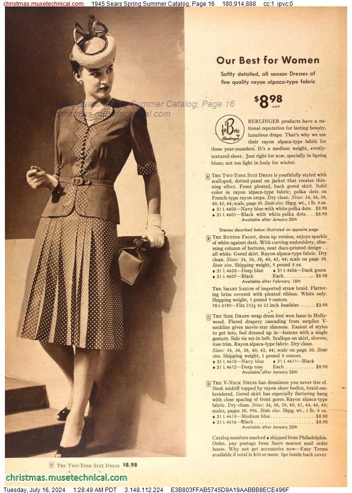 1945 Sears Spring Summer Catalog, Page 16