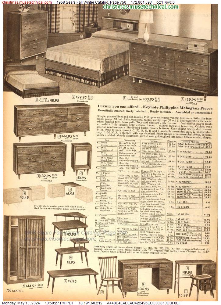 1958 Sears Fall Winter Catalog, Page 750