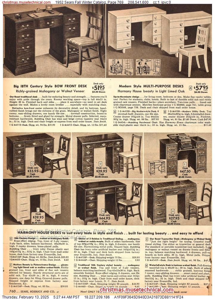 1952 Sears Fall Winter Catalog, Page 769