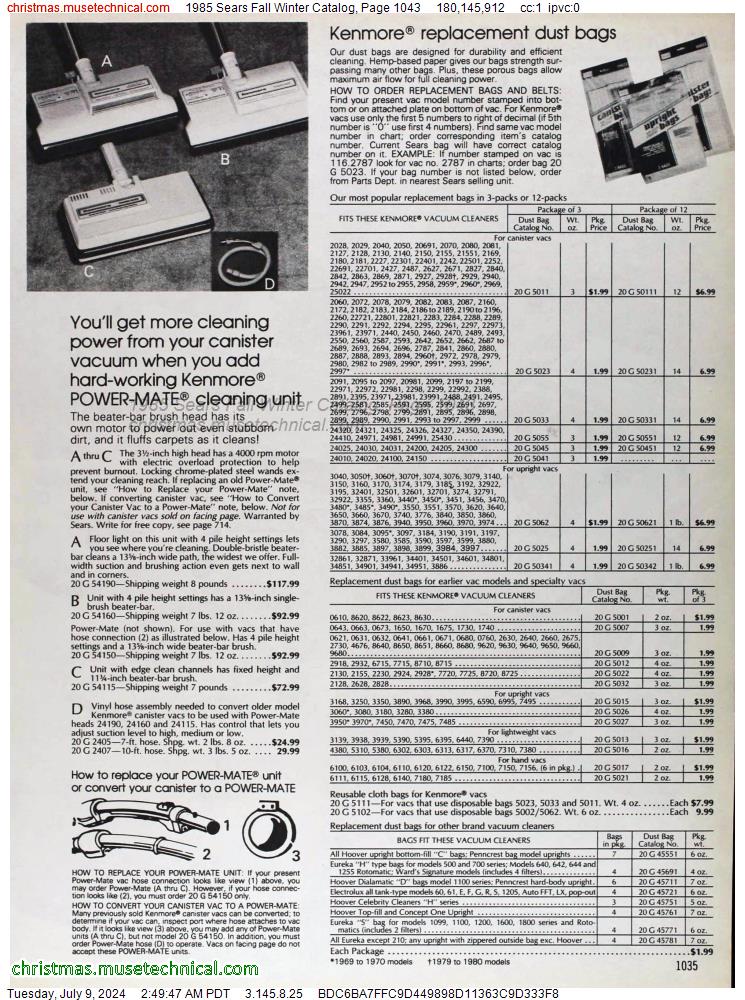 1985 Sears Fall Winter Catalog, Page 1043