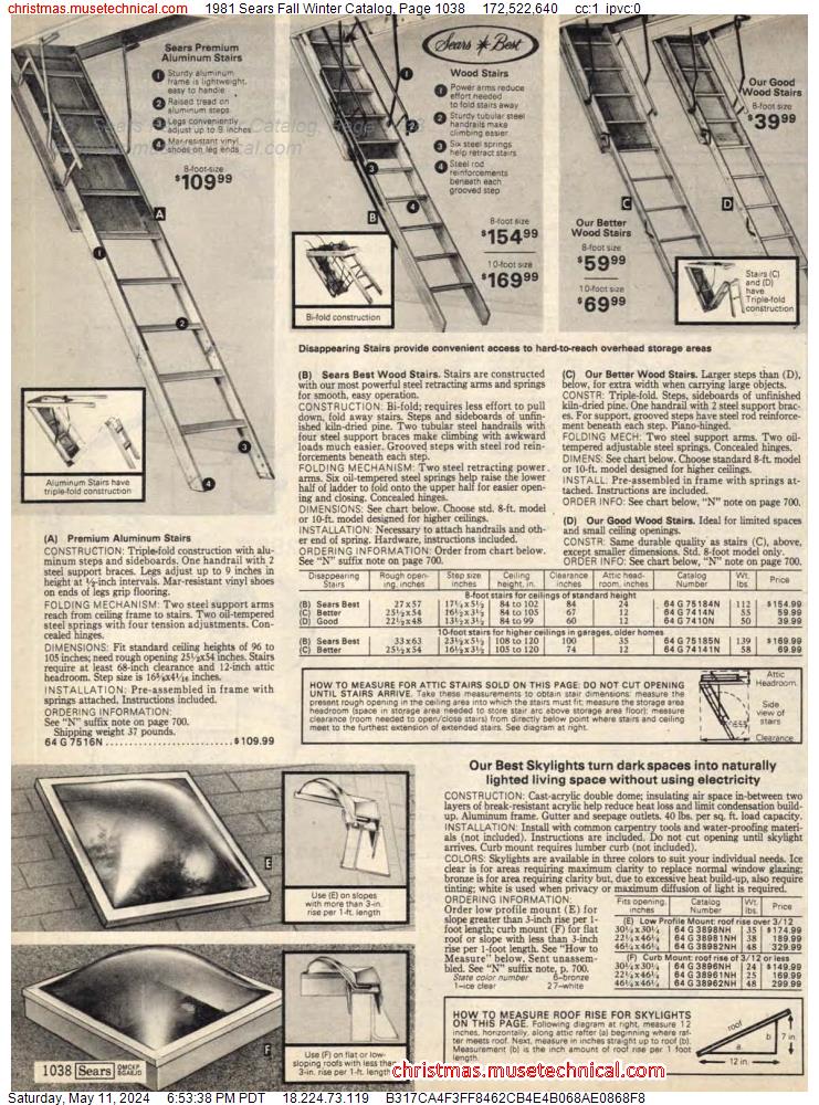 1981 Sears Fall Winter Catalog, Page 1038