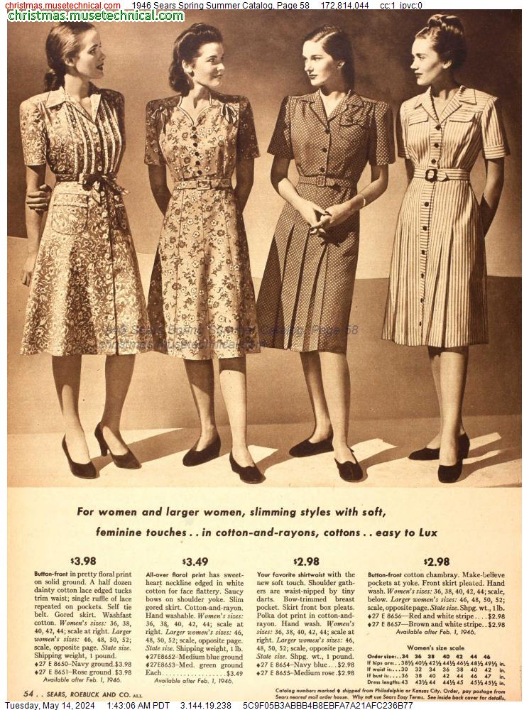 1946 Sears Spring Summer Catalog, Page 58