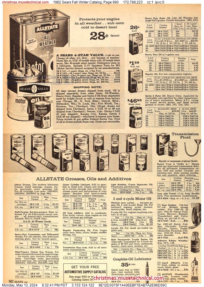 1962 Sears Fall Winter Catalog, Page 990