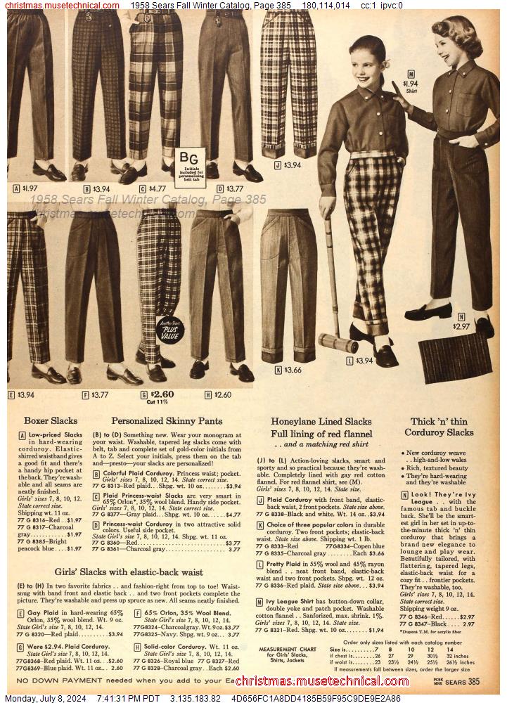 1958 Sears Fall Winter Catalog, Page 385