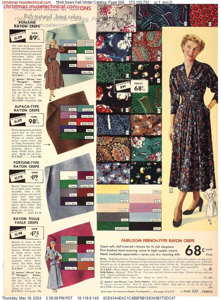 1949 Sears Fall Winter Catalog, Page 559
