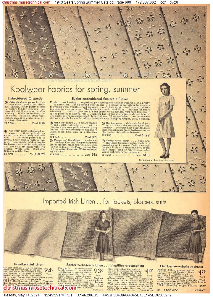 1943 Sears Spring Summer Catalog, Page 609