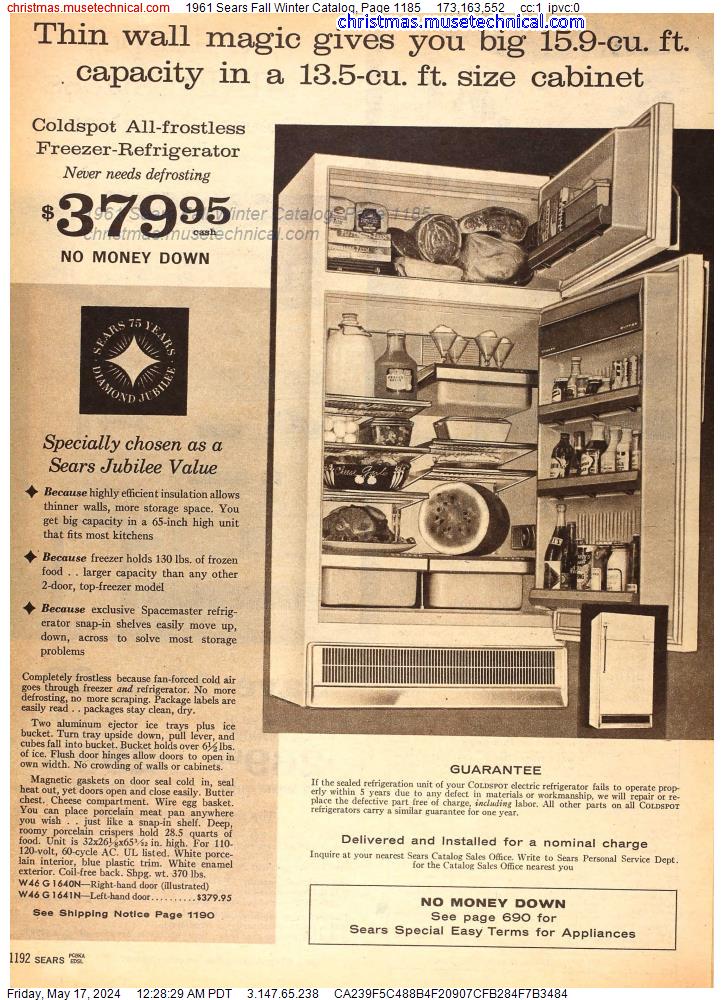 1961 Sears Fall Winter Catalog, Page 1185