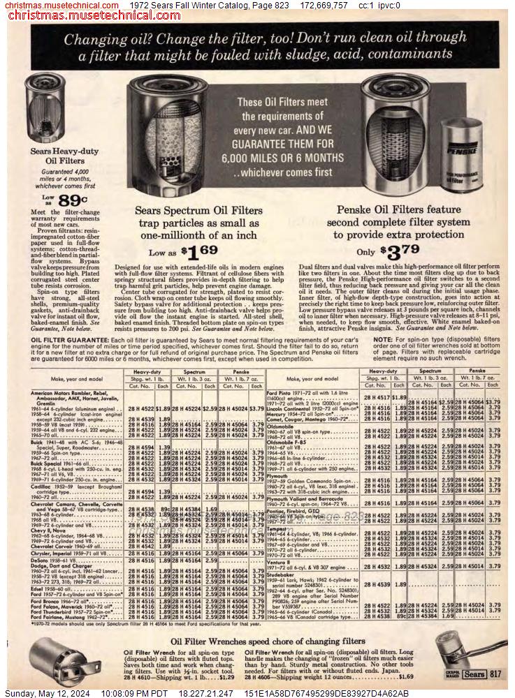 1972 Sears Fall Winter Catalog, Page 823