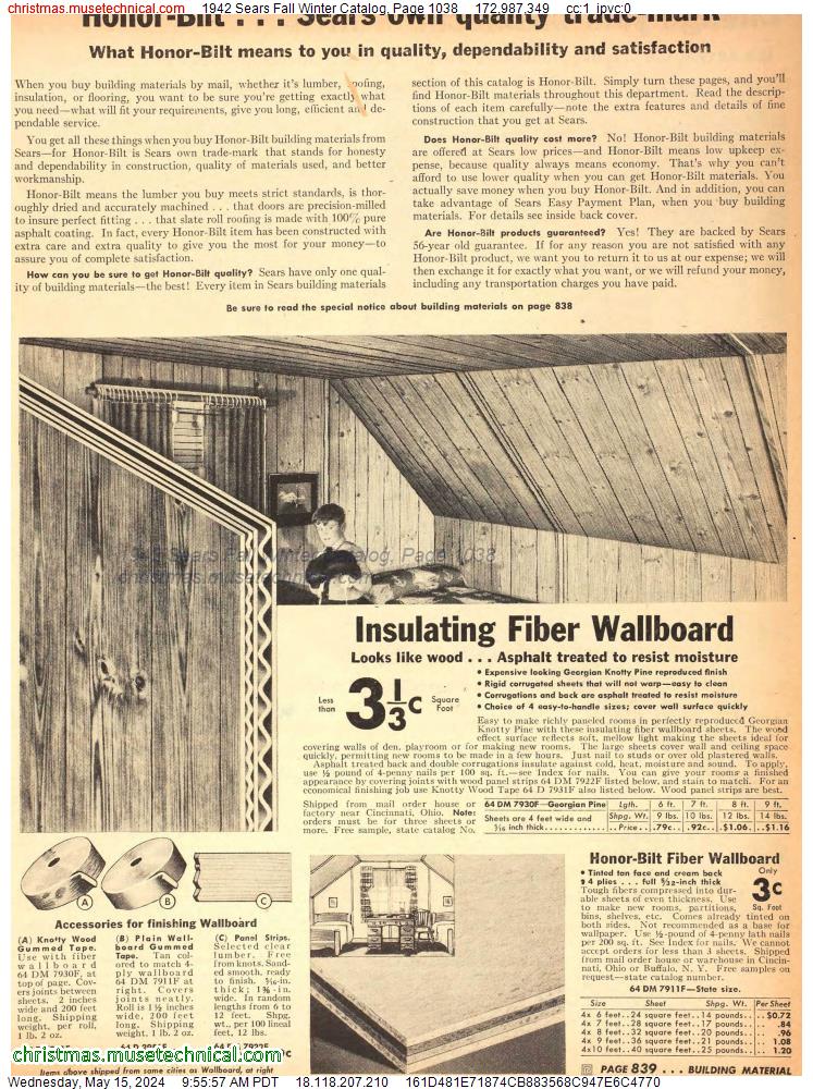 1942 Sears Fall Winter Catalog, Page 1038