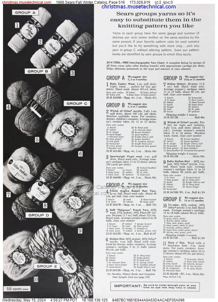 1966 Sears Fall Winter Catalog, Page 516