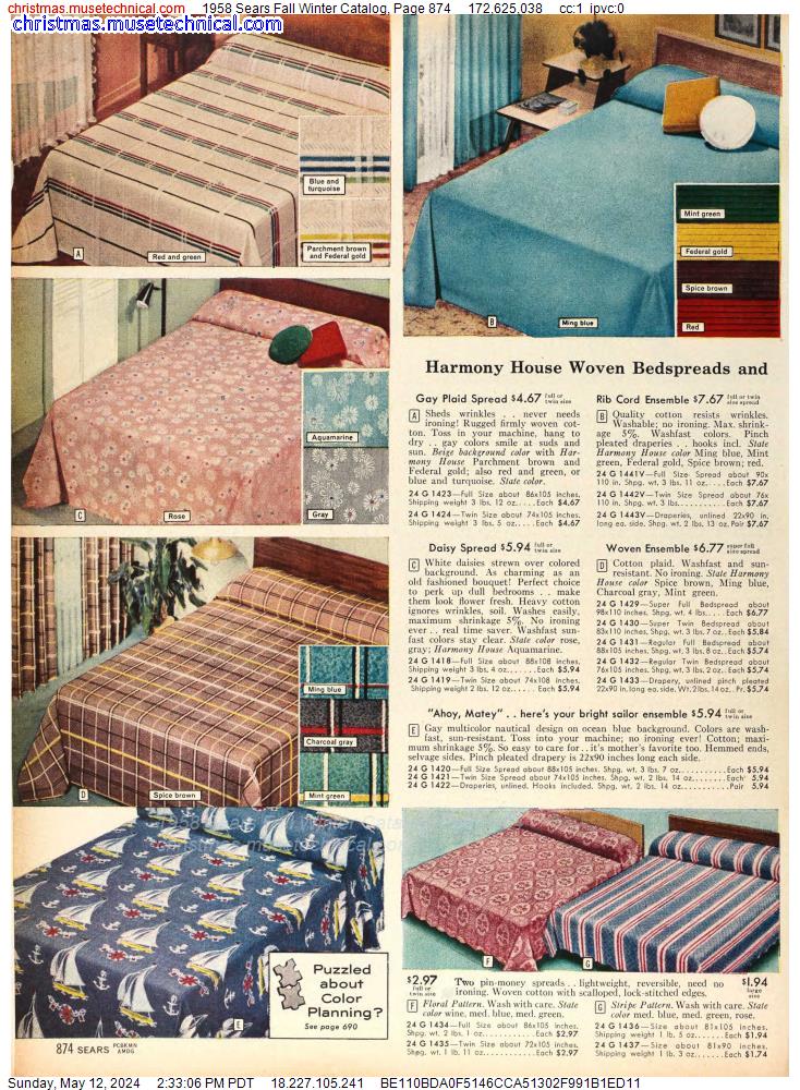 1958 Sears Fall Winter Catalog, Page 874