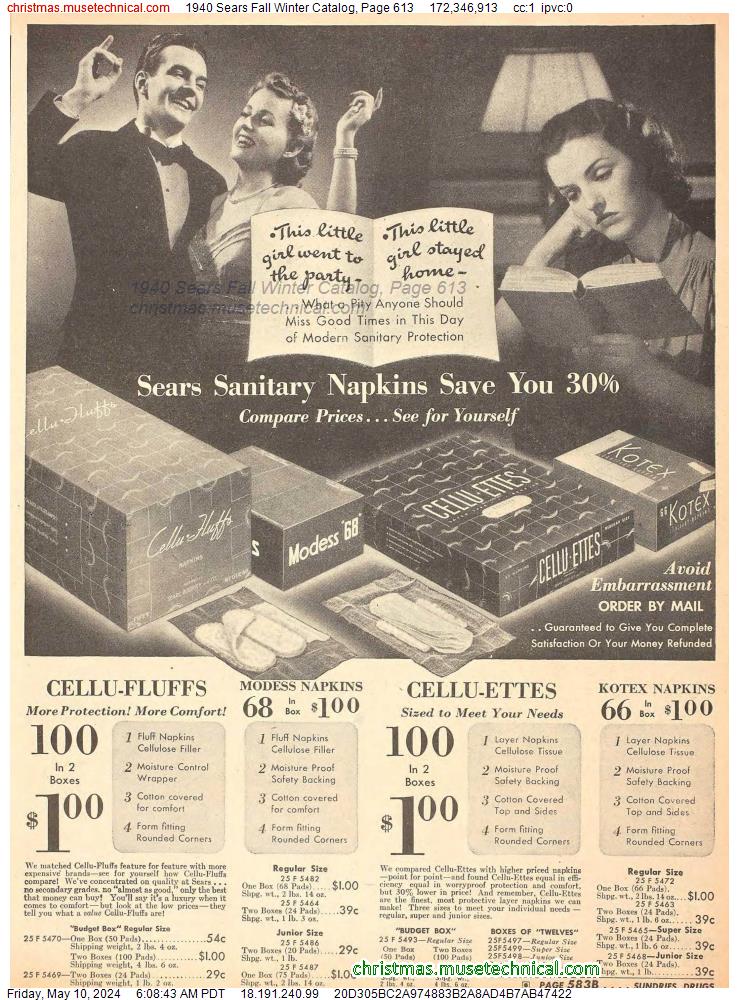 1940 Sears Fall Winter Catalog, Page 613
