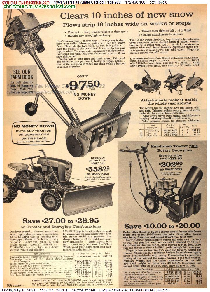 1961 Sears Fall Winter Catalog, Page 922