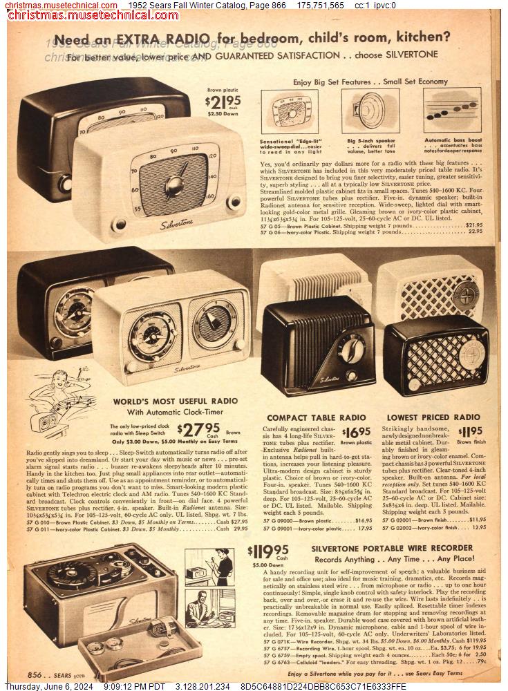 1952 Sears Fall Winter Catalog, Page 866
