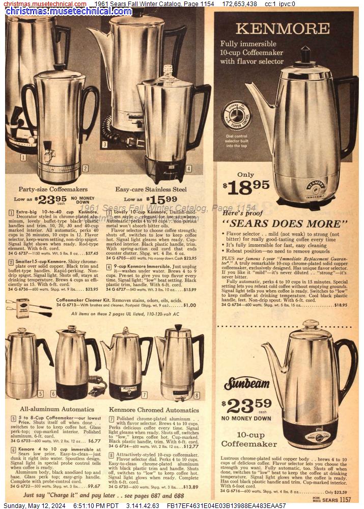 1961 Sears Fall Winter Catalog, Page 1154
