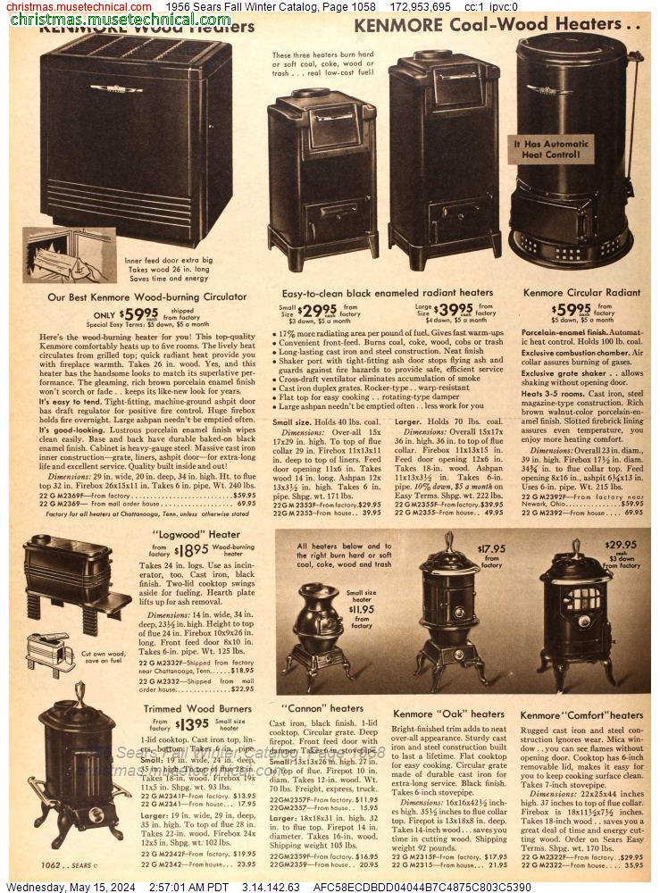 1956 Sears Fall Winter Catalog, Page 1058