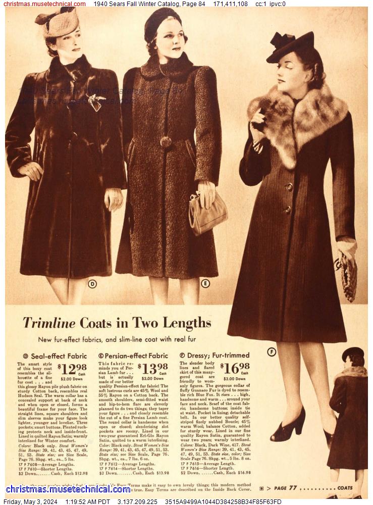 1940 Sears Fall Winter Catalog, Page 84