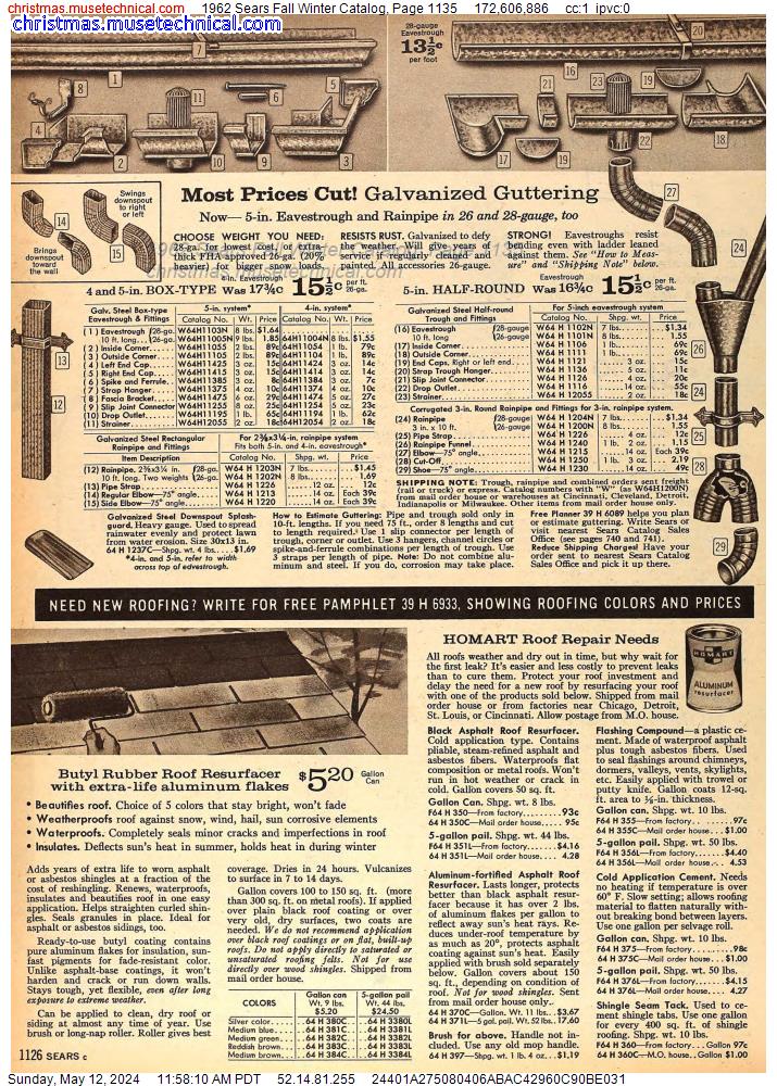 1962 Sears Fall Winter Catalog, Page 1135