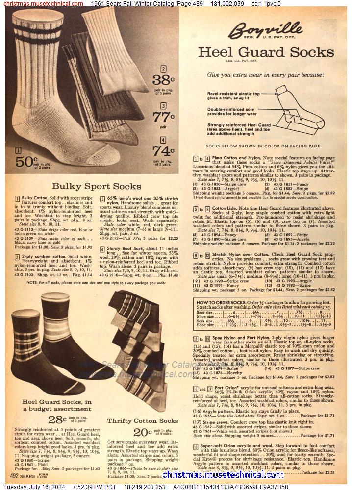1961 Sears Fall Winter Catalog, Page 489