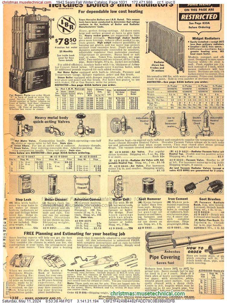 1942 Sears Fall Winter Catalog, Page 1031