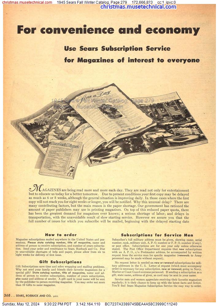 1945 Sears Fall Winter Catalog, Page 279