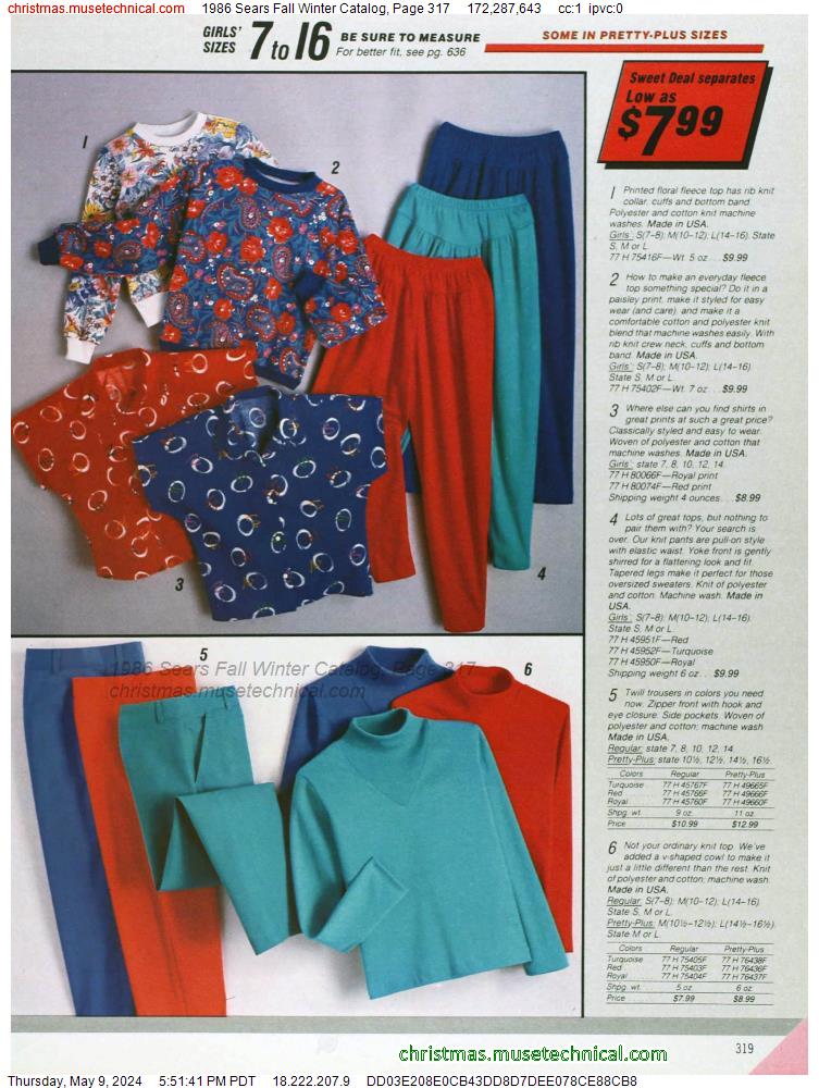 1986 Sears Fall Winter Catalog, Page 317