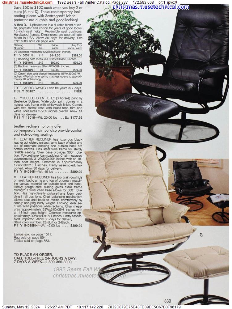 1992 Sears Fall Winter Catalog, Page 837