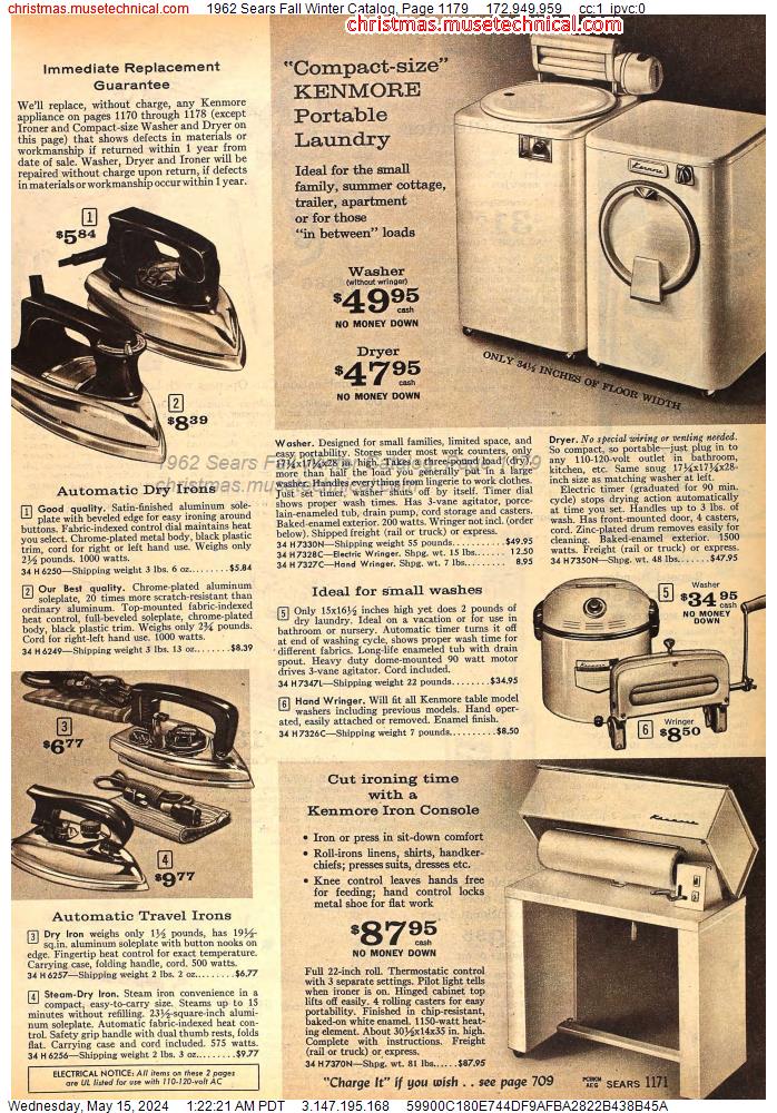 1962 Sears Fall Winter Catalog, Page 1179