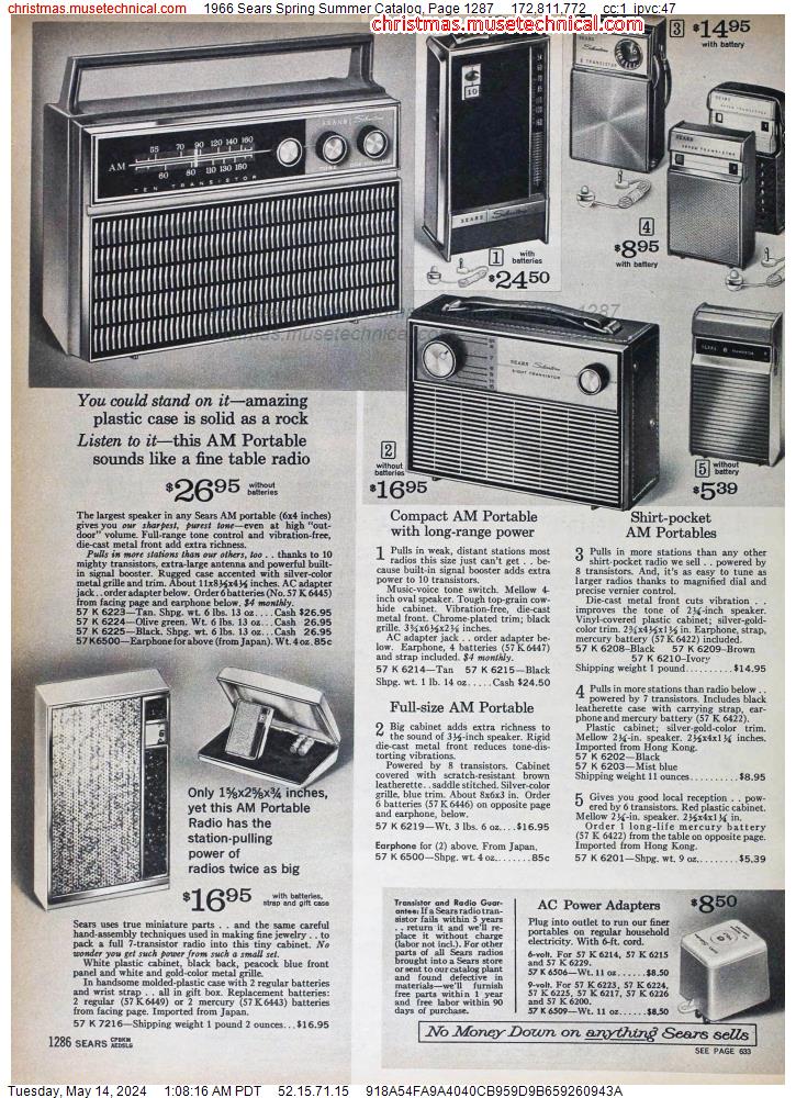 1966 Sears Spring Summer Catalog, Page 1287
