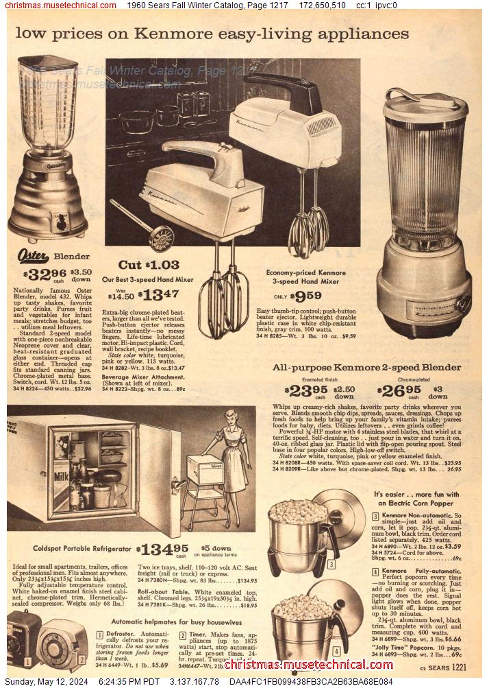 1960 Sears Fall Winter Catalog, Page 1217