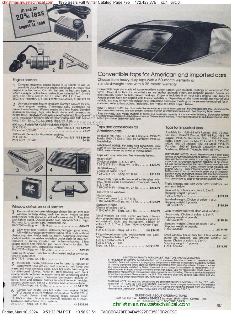 1985 Sears Fall Winter Catalog, Page 795