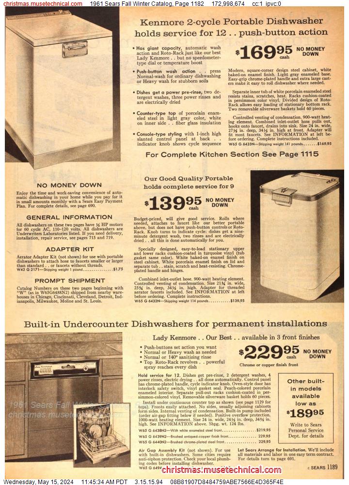 1961 Sears Fall Winter Catalog, Page 1182