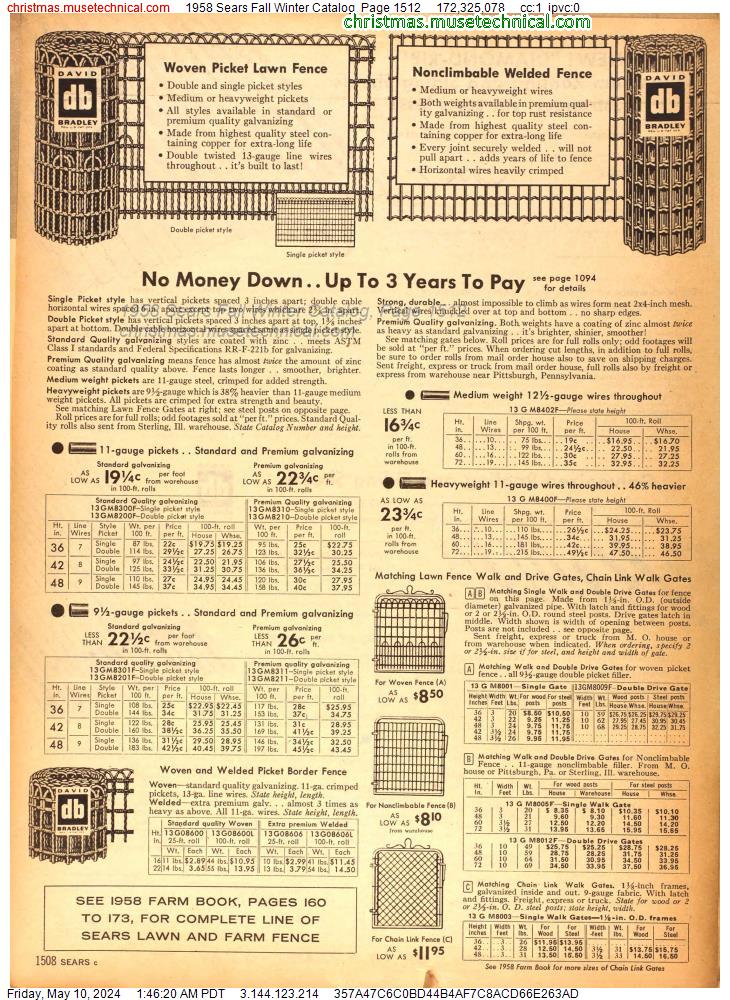 1958 Sears Fall Winter Catalog, Page 1512