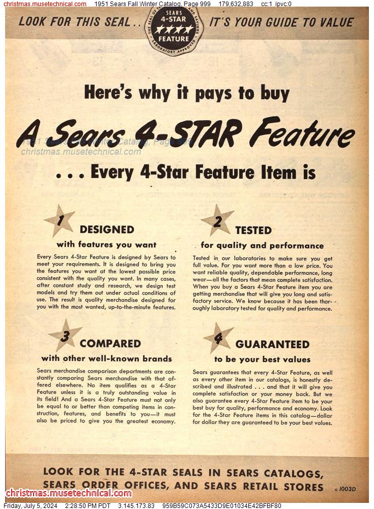 1951 Sears Fall Winter Catalog, Page 999