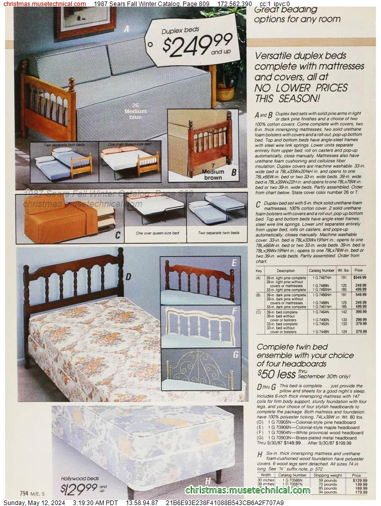 1987 Sears Fall Winter Catalog, Page 809