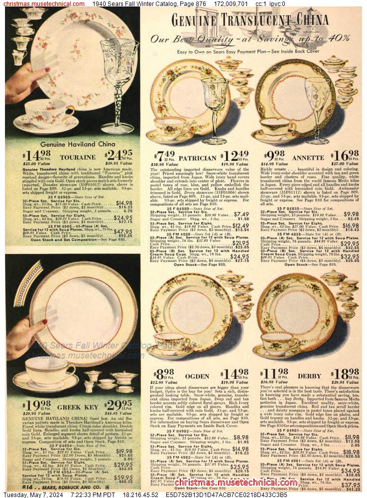 1940 Sears Fall Winter Catalog, Page 876