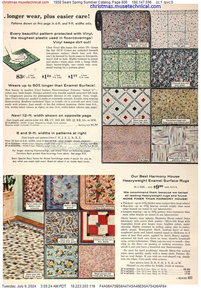 1958 Sears Spring Summer Catalog, Page 806