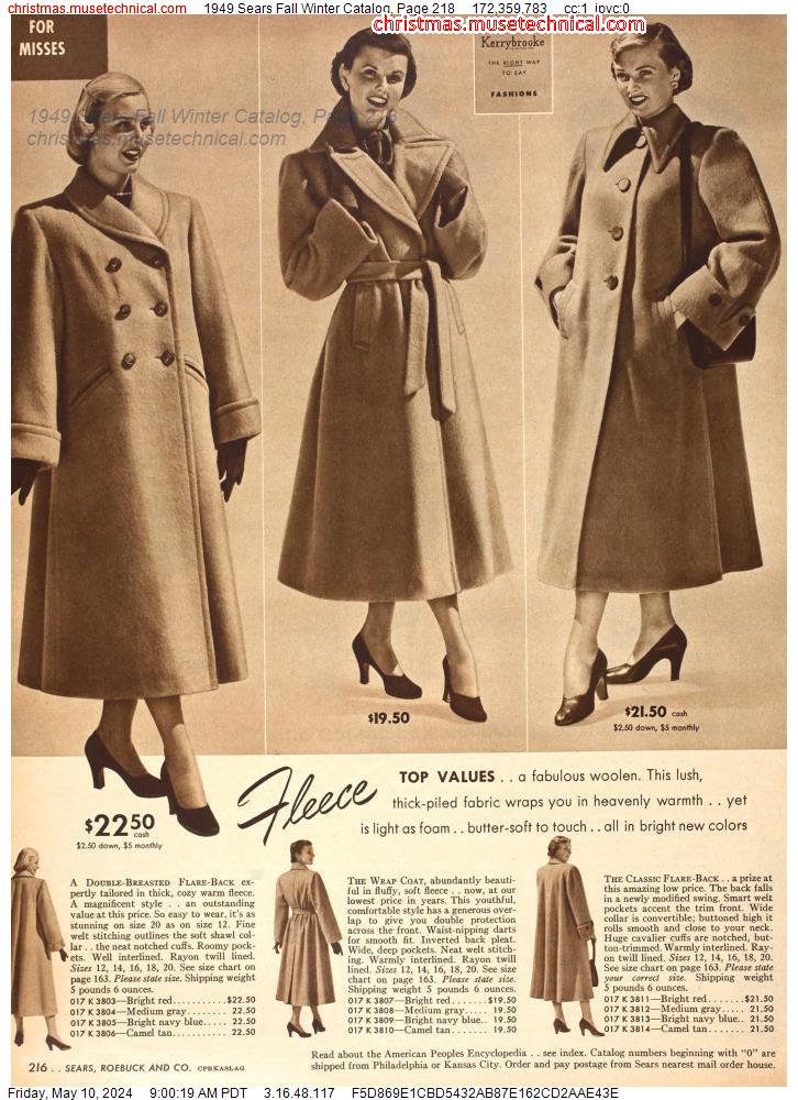 1949 Sears Fall Winter Catalog, Page 218