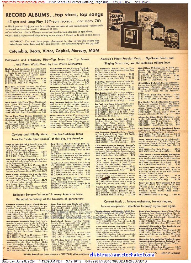 1952 Sears Fall Winter Catalog, Page 881