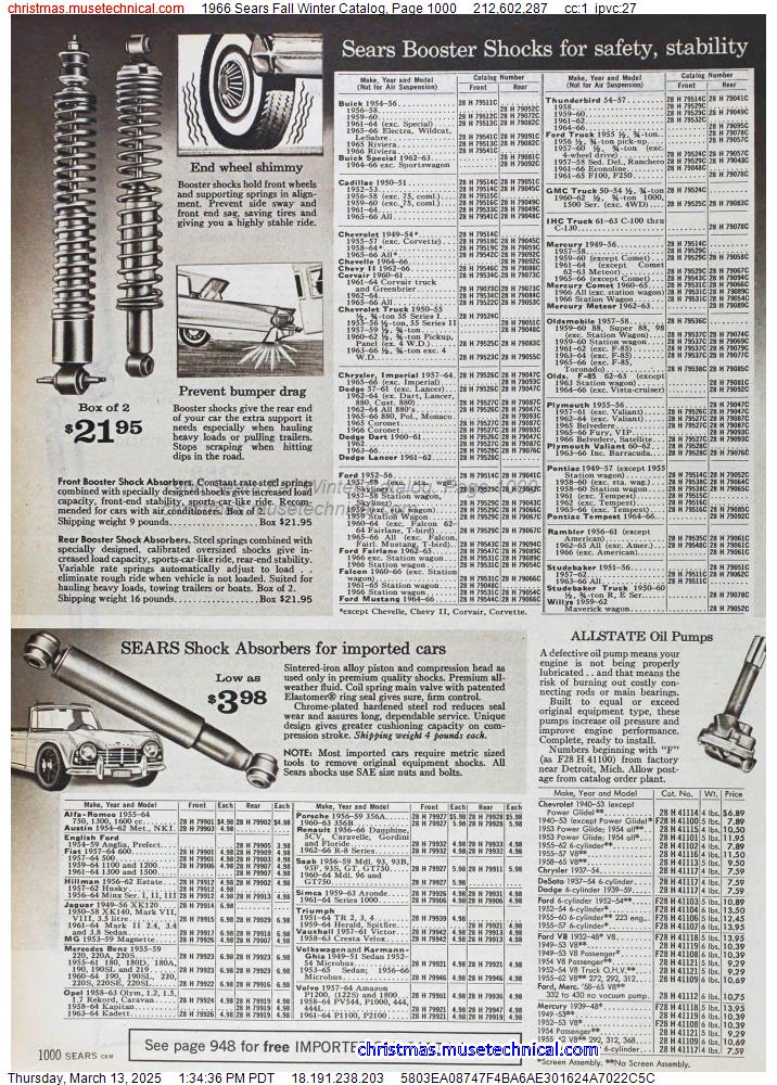 1966 Sears Fall Winter Catalog, Page 1000