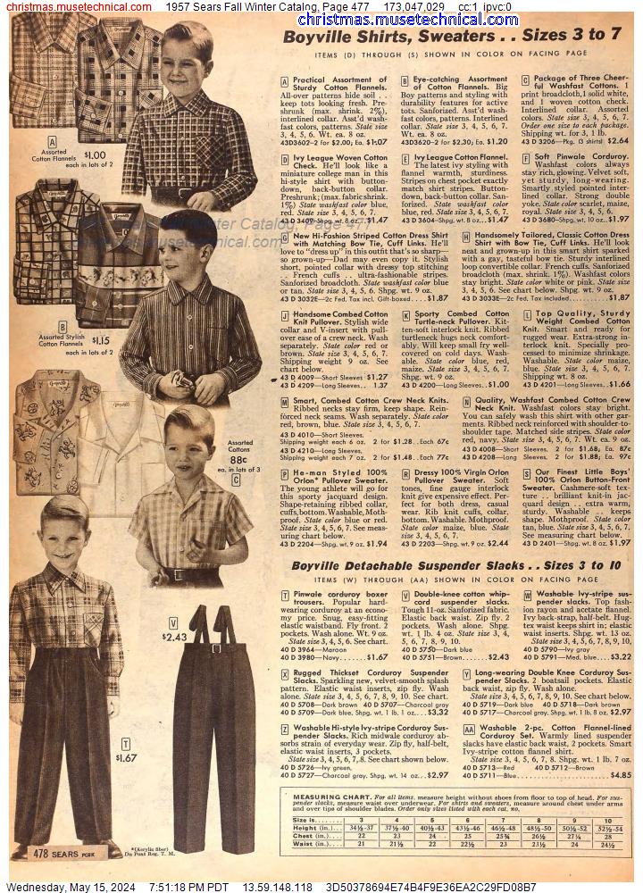 1957 Sears Fall Winter Catalog, Page 477