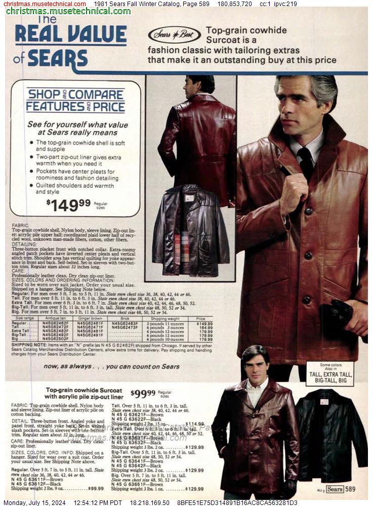 1981 Sears Fall Winter Catalog, Page 589