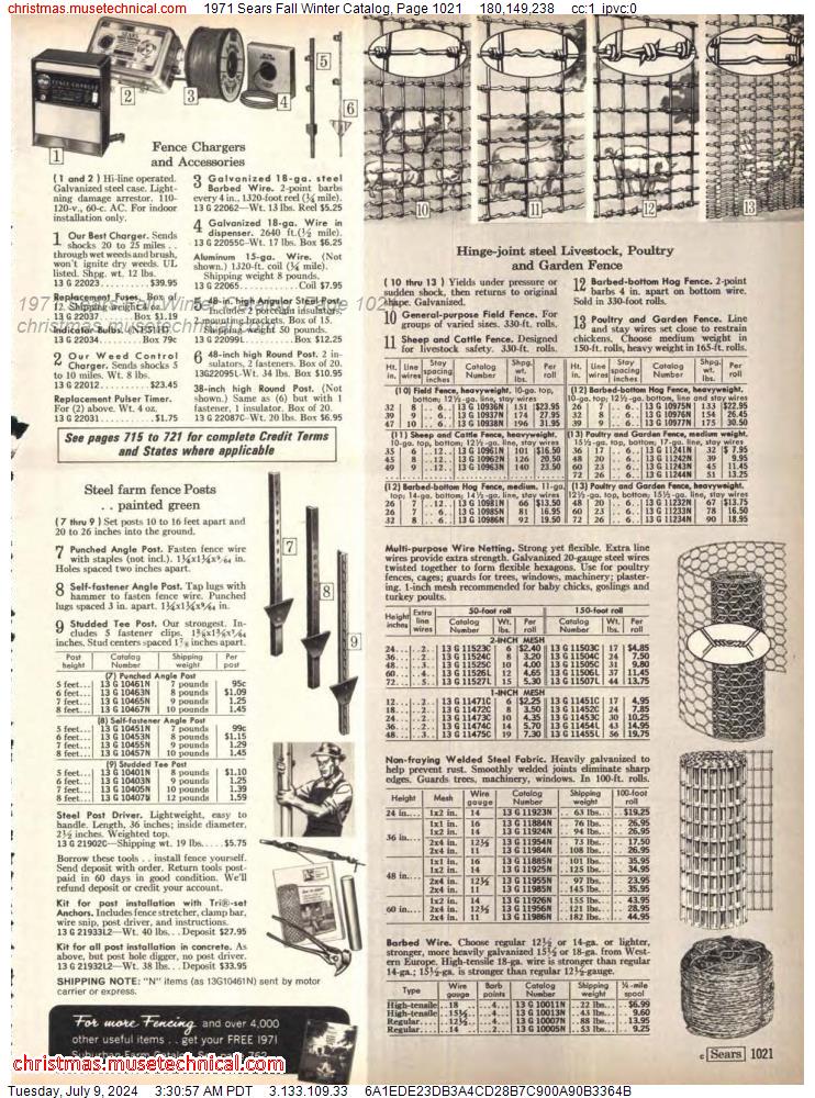 1971 Sears Fall Winter Catalog, Page 1021